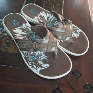 Clarks Brown and White Floral Women's Sandals